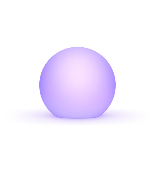 The Eve Flare is a sphere-shaped LED lamp, shown in purple.