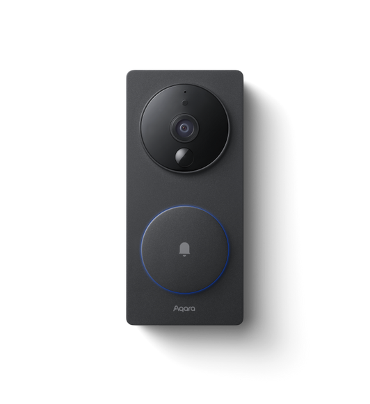 The rectangular Aqara G4 Video Doorbell features a rounded sensor above and a large doorbell button below.