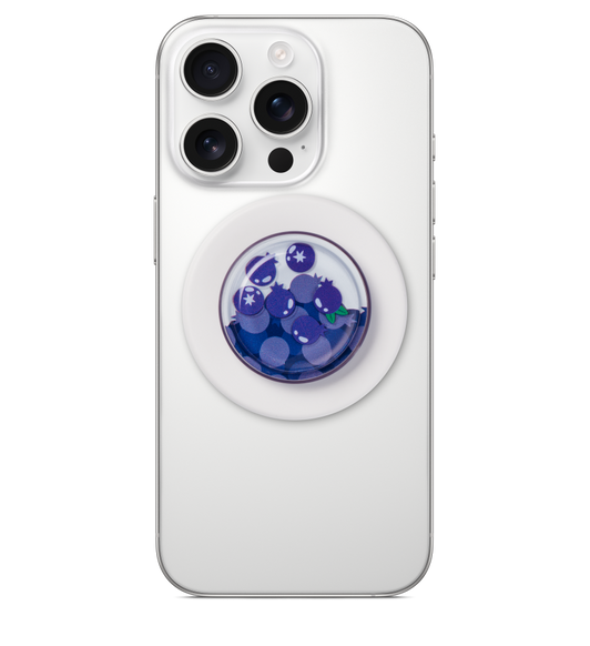 Blueberry PopSockets Magsafe Grip mounted to back of iPhone