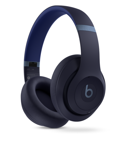 Beats Studio Pro Wireless Headphones in Navy, with ultra-plush engineered leather cushions for extended comfort and durability.