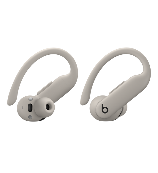 Powerbeats Pro 2 wireless earbuds in Quick Sand, with flexible secure-fit earhooks, on-ear buttons and tactile volume rockers.